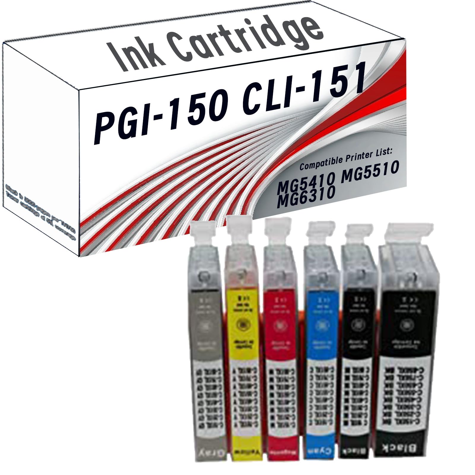 Compatible PGI-150 CLI-151 Ink Cartridges Replacement for Canon MG5410 MG5510 MG5610 MG6310 MG6410 MG6610 MG7110 MG7510 IP7210 IP8710 MX721 Ix6810 6-pack