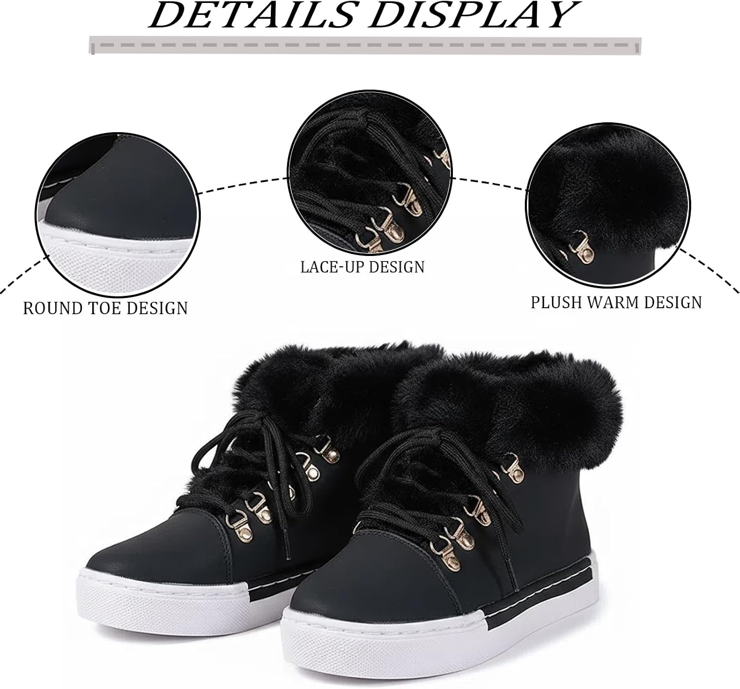 Women'S Flat Lace-Up Snow Ankle Boots Fashionable Winter Warm Thick-Soled Non-Slip Plush Lined Work Boots Comfortable Casual Snow Boots