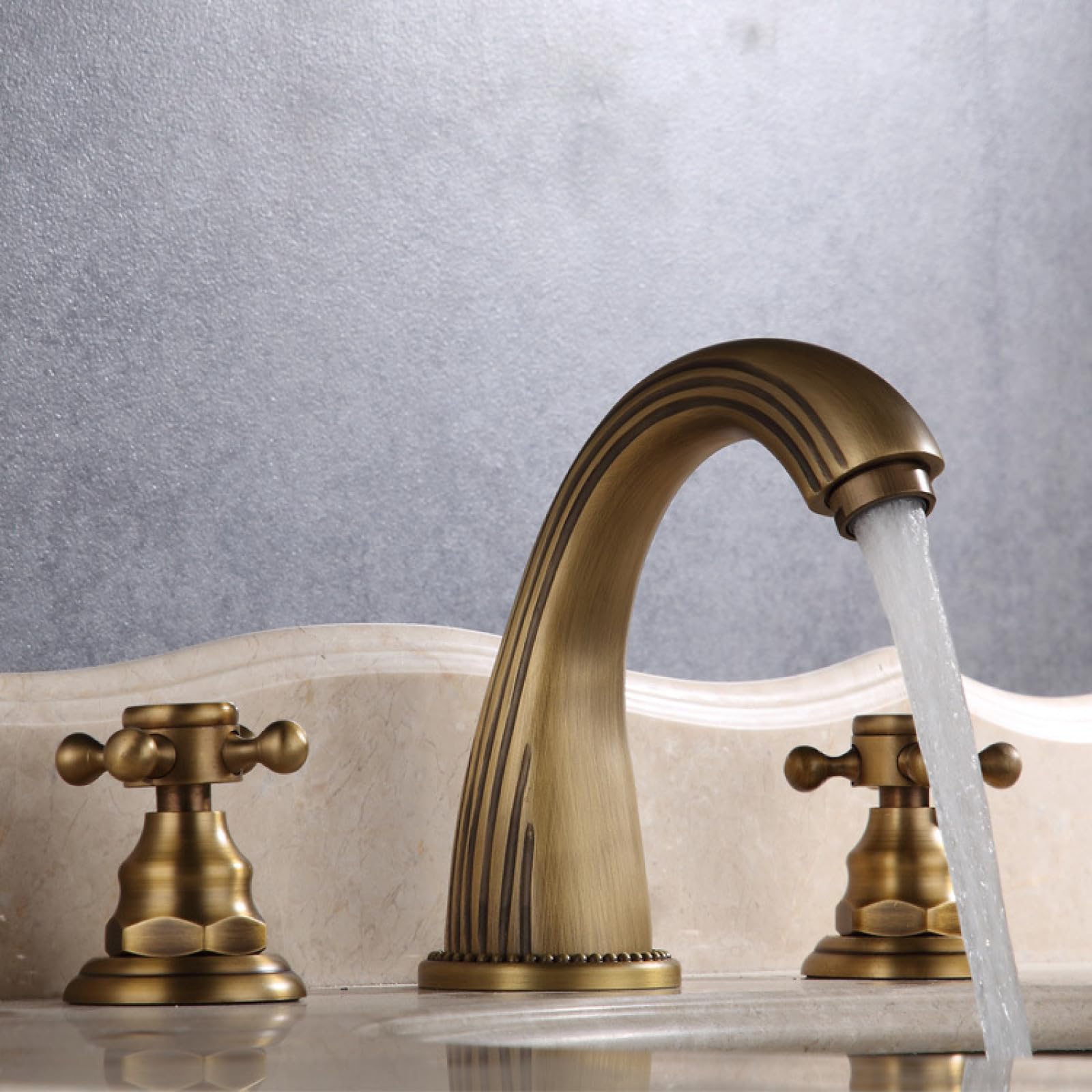 Fanjubei Imitating Ancient Styles Bathroom, Mixed Water, Split Type, Brass Basin With Three Holes, Faucet, Antique-Style