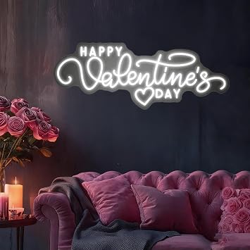Happy Valentines Day neon sign,LED Dimmable Valentines Day Banner Wall Art Lamp with Hanging Chain for Home Room Girls Bedroom Wedding Party Birthday Wall Decor
