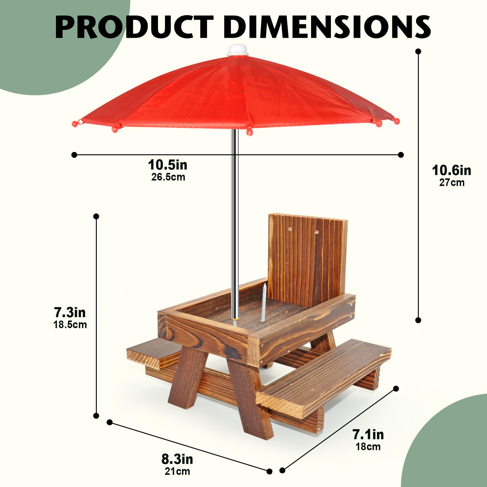 Squirrel Feeder with Umbrella Squirrel Table Feeder with Sturdy Squirrel Feeder with Corn Cob and Peanut Tray Holder Sturdy with Solid Structure Easy to Install (Brown Wood)