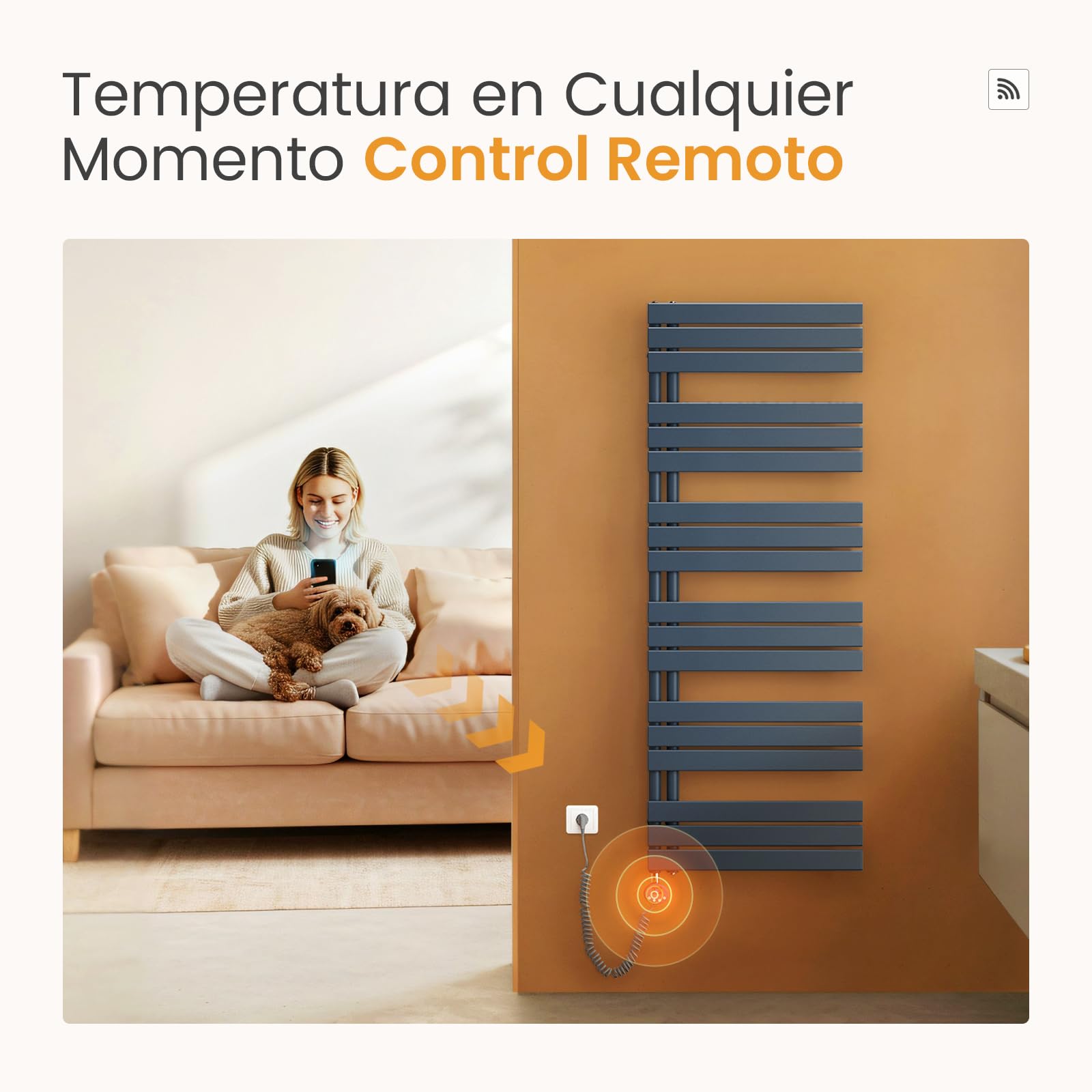 EMKE Radiador Toallero Eléctrico con WiFi Termostato 104x40 cm, Antracita | Toallero Eléctrico de Bajo Consumo, Resistencia Calefactora con Temporizador,Calienta Toallas,Secatoallas,400W