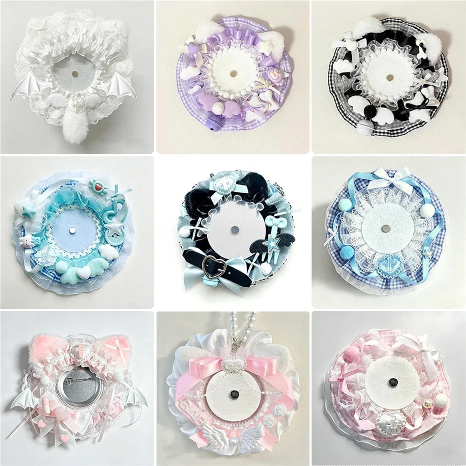 Porte-badges ronds en dentelle en peluche, produits de bricolage faits à la main, badges d'affichage