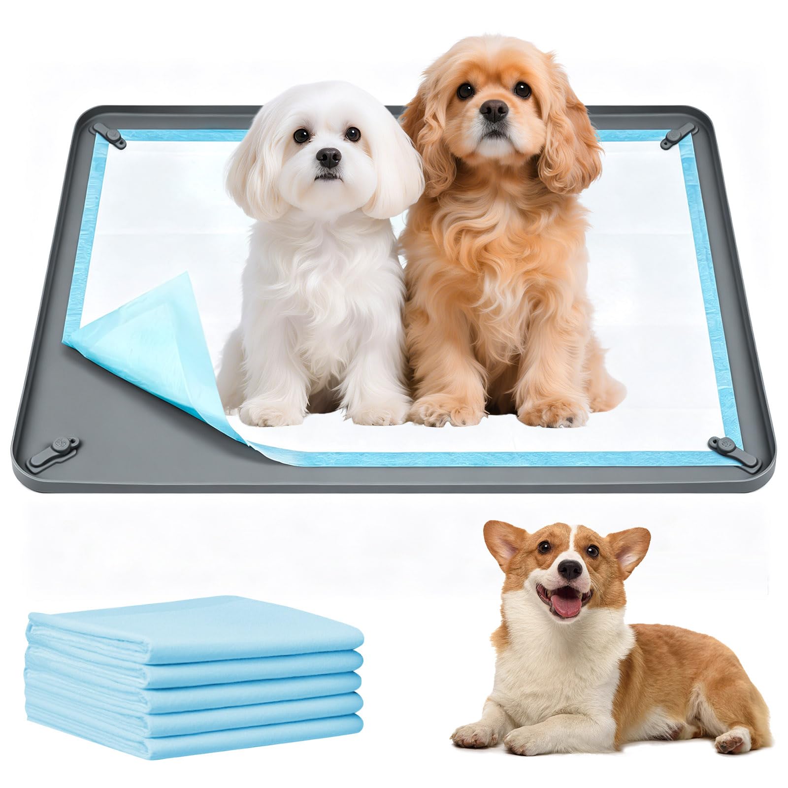 Pee Pad Holder for Dog 62× 42cm Silicone Puppy Pad Holder with Locking