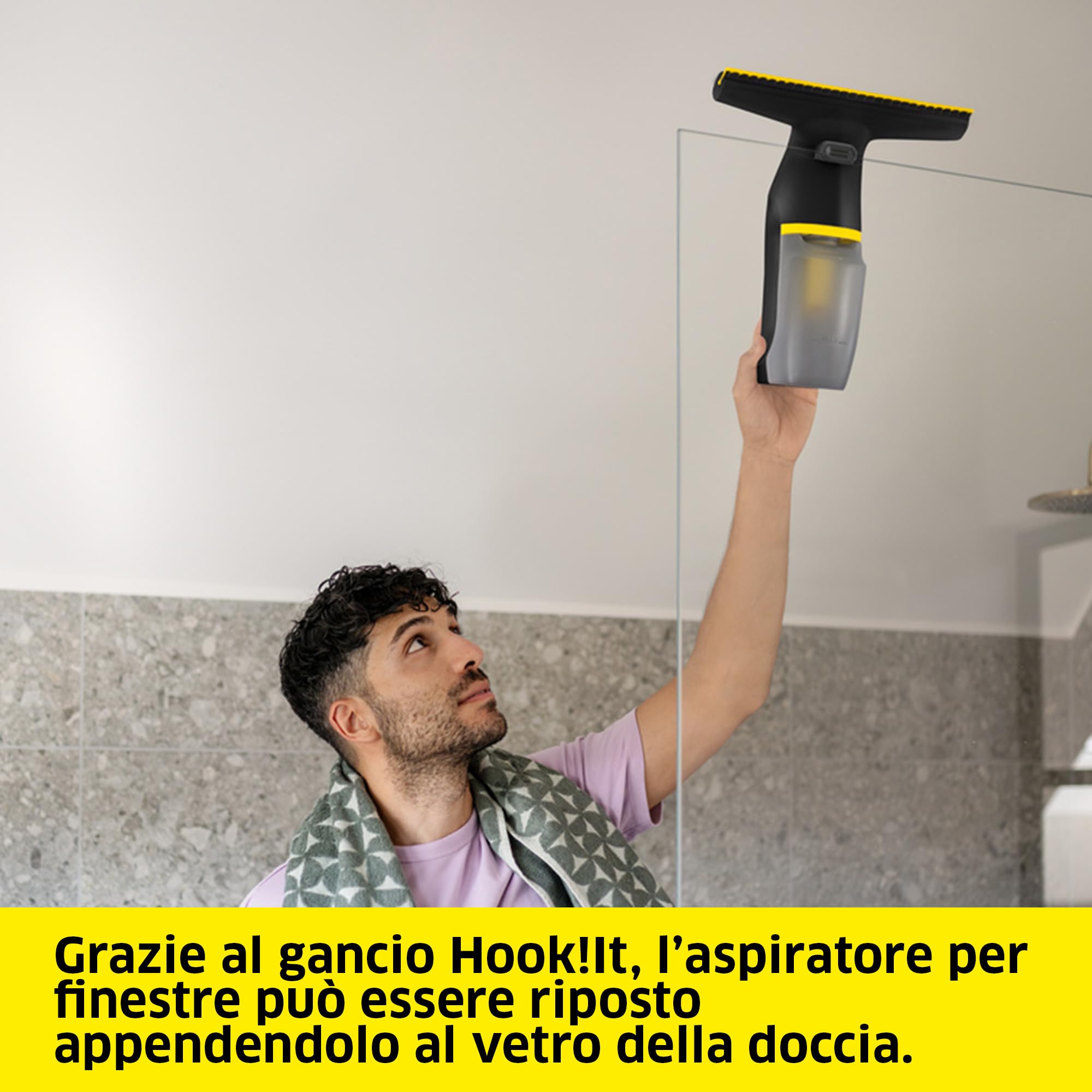 KÄRCHER lavavetri a batteria WV 3 Comfort Precision+ Black, autonomia: 35 min, serbatoio XXL: 200 ml, 2 labbra di aspirazione, flacone spray, gancio per doccia, 500 ml detergente per vetri
