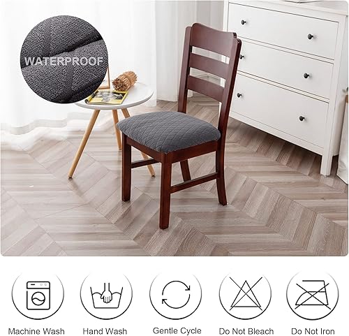 Miniatura 7 de Genina Fundas de asiento impermeables para sillas de comedor, fundas elásticas extraíbles y lavables, fundas de cojín para sillas de comedor y
