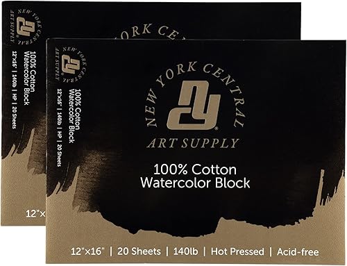 Miniatura 8 de New York Central Bloques de papel de acuarela 100% algodón, paquete de 2 unidades de 140 libras, 7 x 10 pulgadas, papel de acuarela de alta calidad