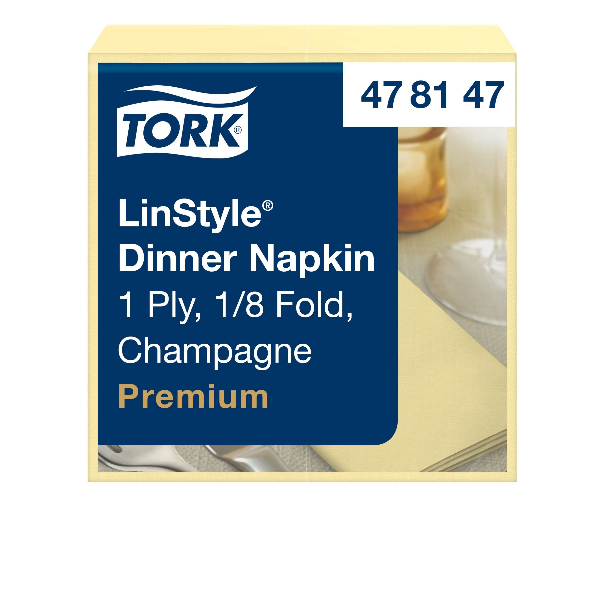 Tork 478147 Linstyle Servilleta para cena/Servilleta Airlaid con plegado americano 1/8 / 1 capa/color champagne / 12 paquetes x 50 unidades (600 servilletas)/ 40 cm x 39 cm/Premium