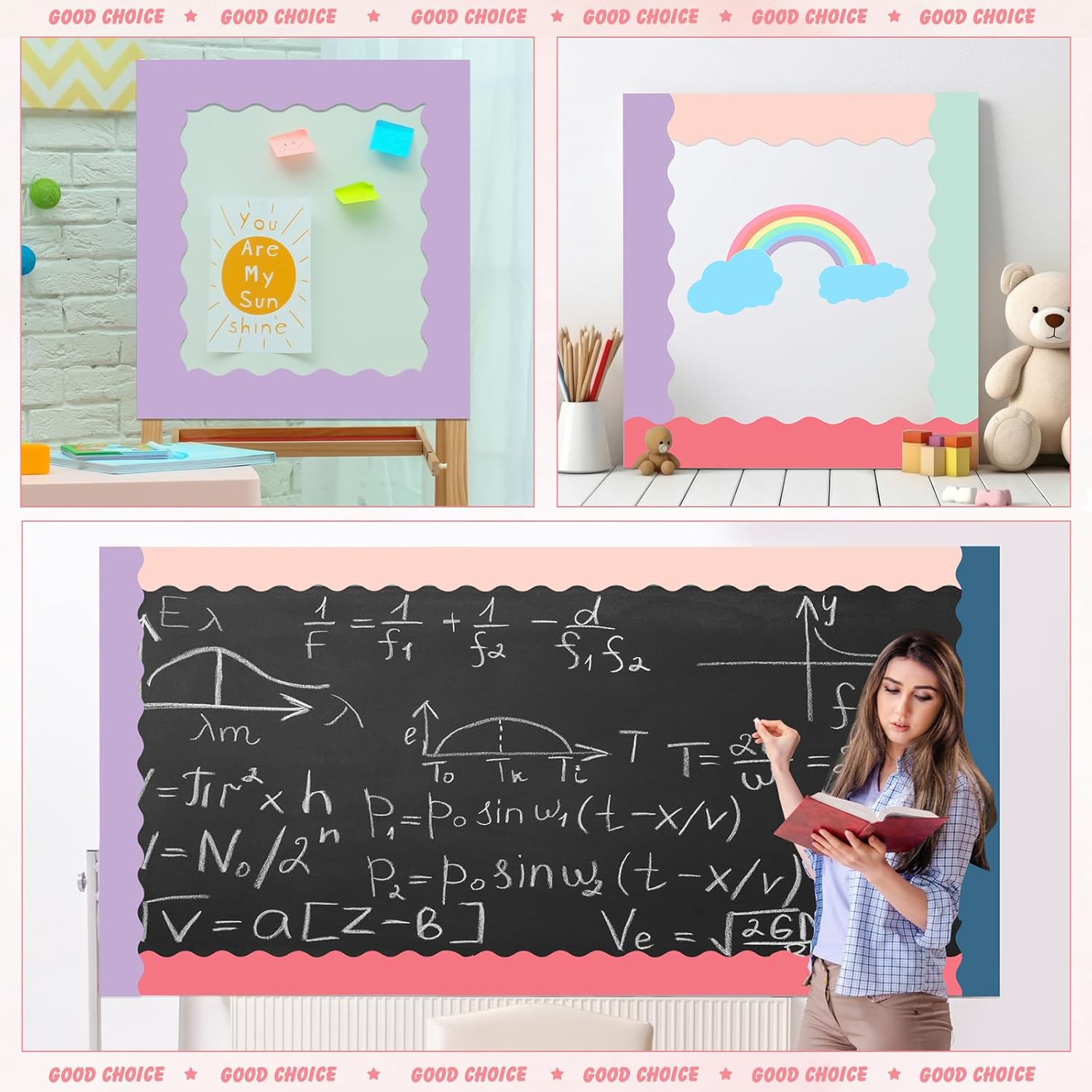 Tenceur 162 Pcs Magnetic Bulletin Board Borders for Classroom Bulletin Boarder Trim for Whiteboard Decorations Scalloped Trim Colorful Office Home Use Spring Summer Decor(Fresh Color)