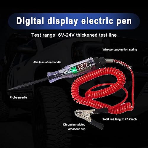 Miniatura 3 de jeseny 1 luz de prueba de zumbador automotriz 6-24V DC Digital LED Probador de circuito LED, probador de luz resistente con voltímetro, probador de