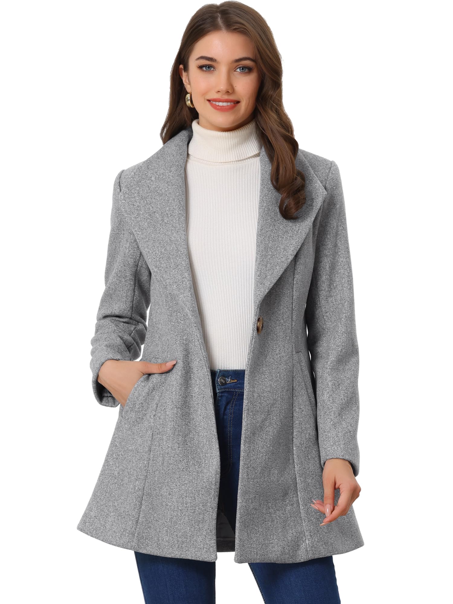 allegra k Women's Lapel Collar Buttoned Outwear Elegant Work Winter Coat-picture-10