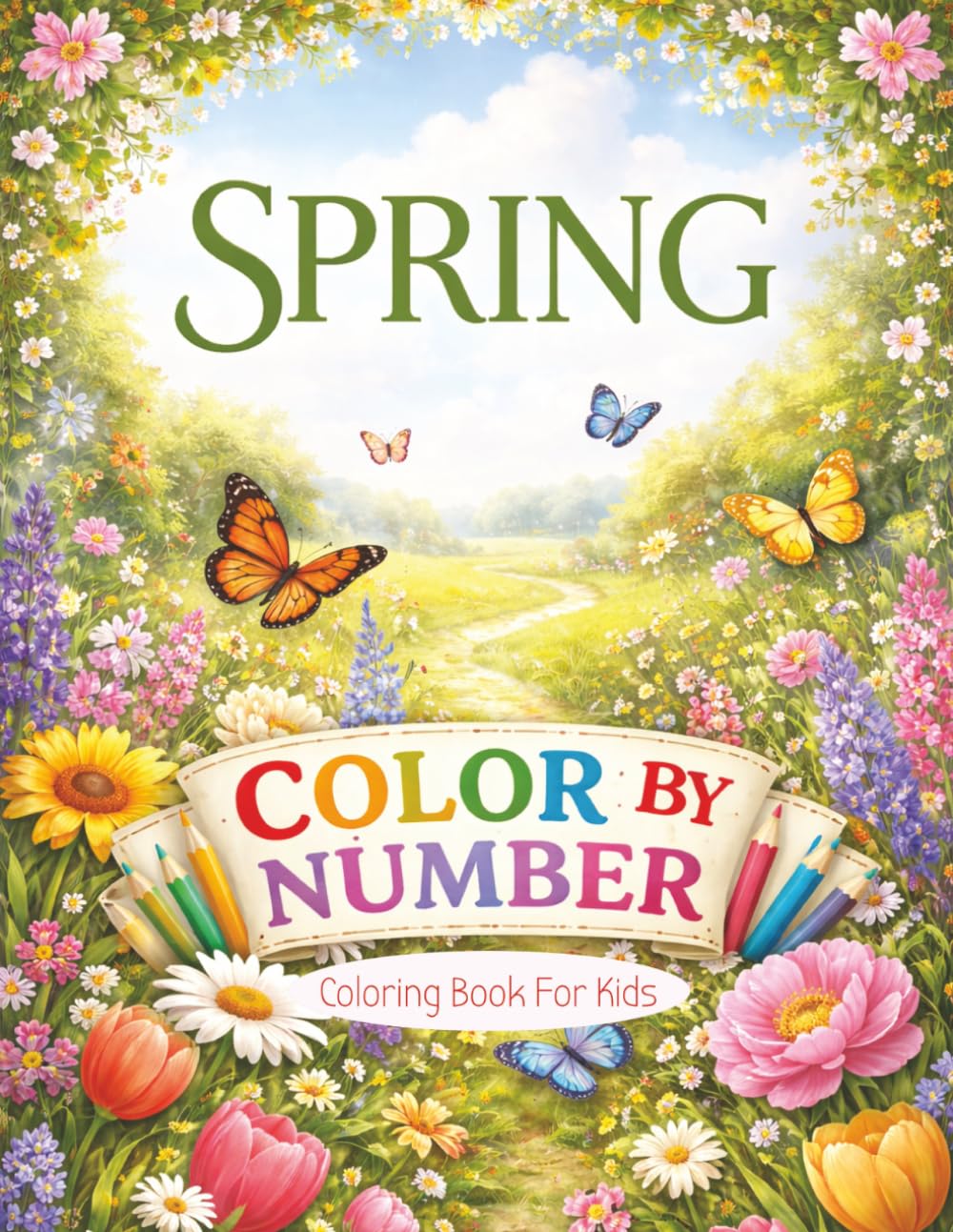 Spring Color By Number: Spring Flower Coloring Book for Kids Ages 6+ | 35 Fun Pages | Large 8.5 x 11 Inch Format