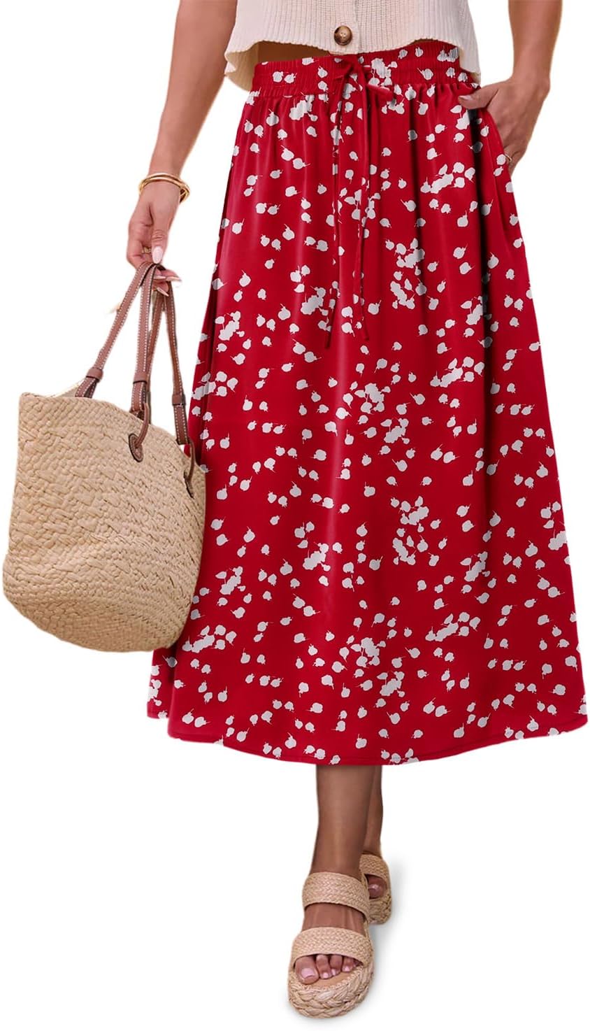 Magritta Women's Print Midi Skirt with Pocket Elastic High Waist 2026 Trendy A-Line Bohe Leopardr Swing Skirts for Women - Image 2