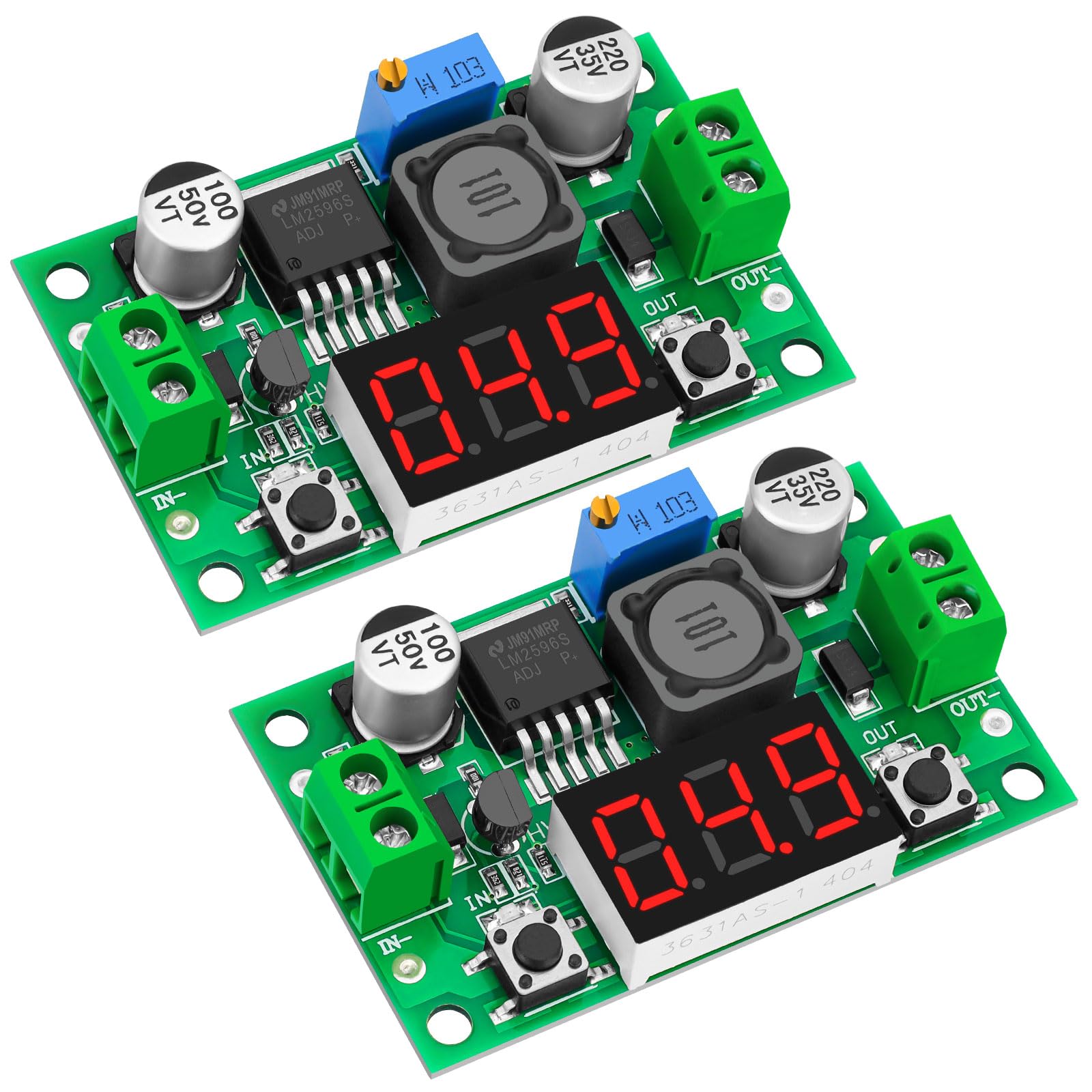 LM2596 DC-DC Abwärtswandler Modul – Einstellbar 1,25–37V, 2A, Mit Voltmeter – 4 Stück