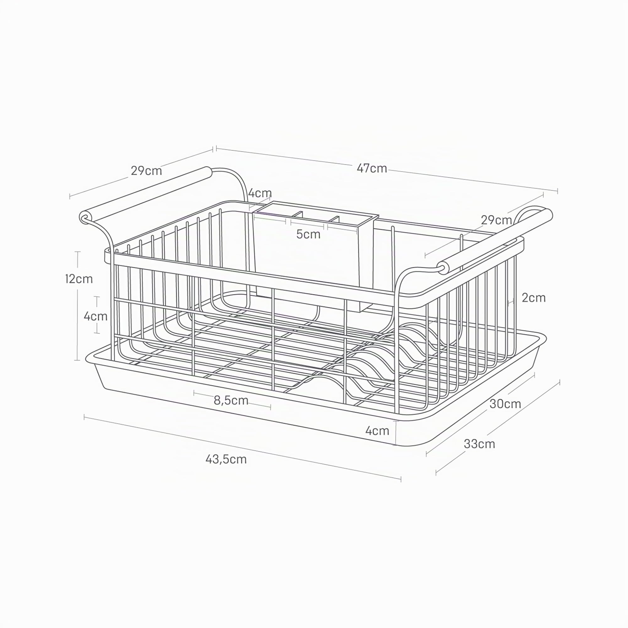 Yamazaki 3107 Tosca Dish Drainer, White, Steel/Wood/ABS Resin, 47 x 33.5 x 20 cm
