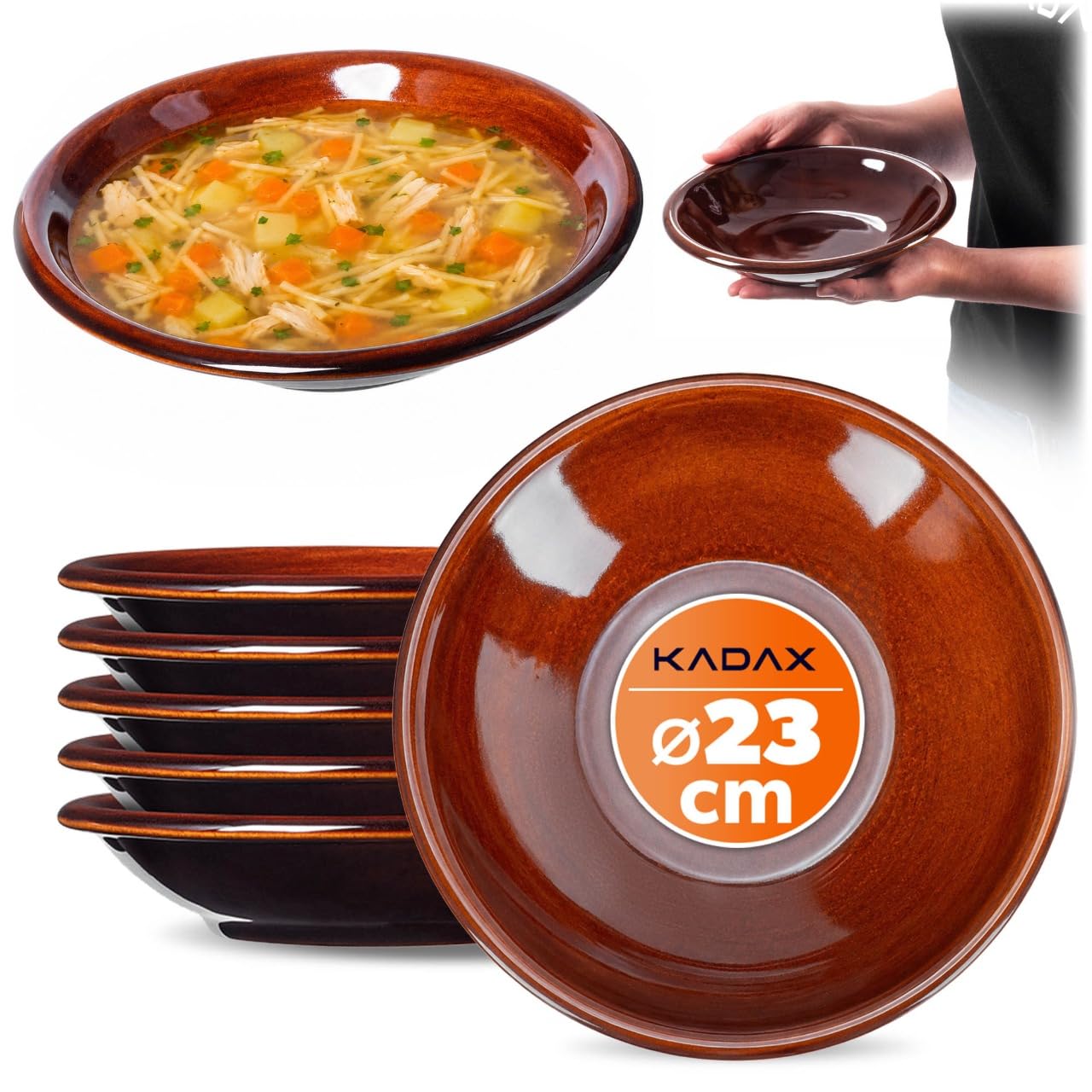 KADAX 6 platos llanos de arcilla con capa de cerámica, aptos para lavavajillas, platos llanos, para desayuno, tartas, postres (profundos, 6 unidades)