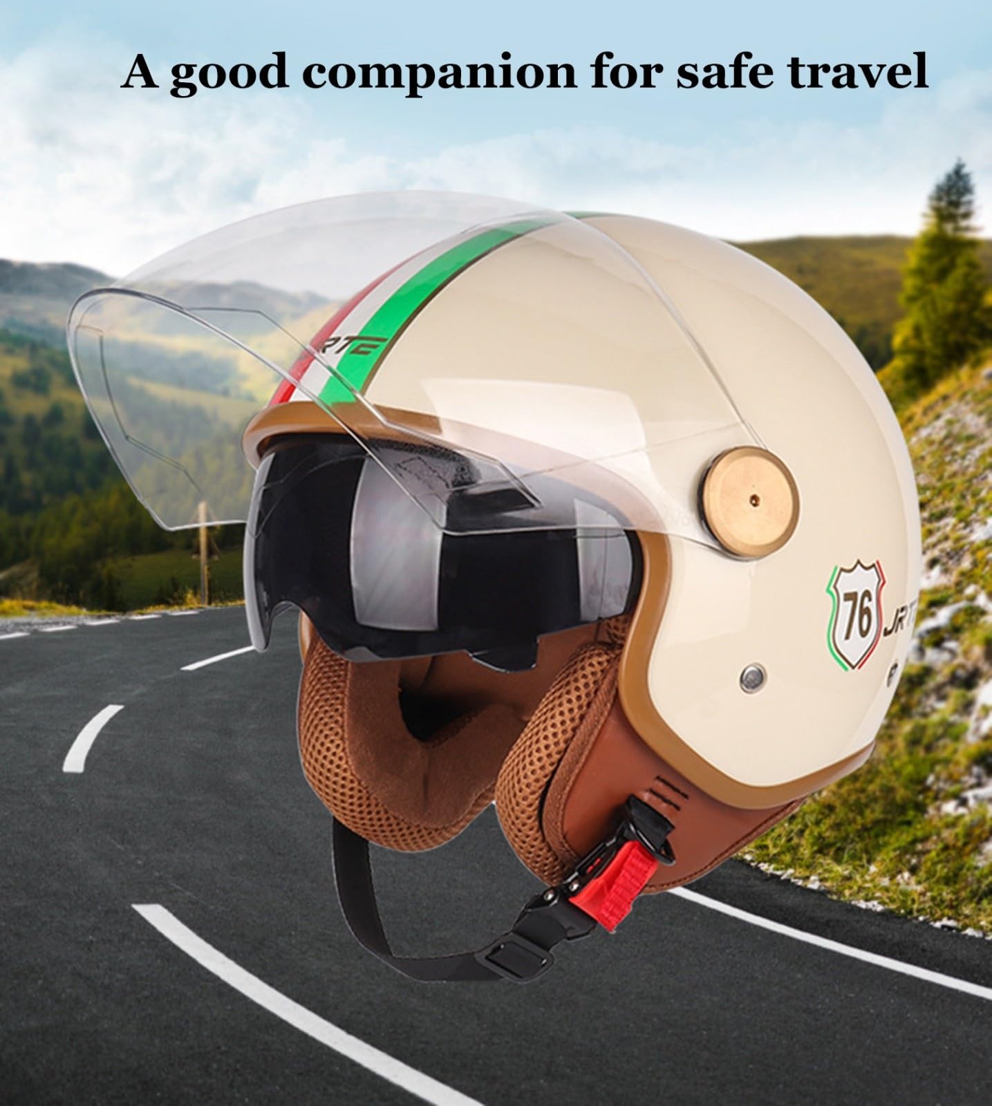 Motorradhelm mit Bluetooth Herren Damen DOTECE-zertifizierter Motorrad Jethelme Integrierter Bluetooth-Halbhelme mit Doppelspiegel Rollerhelm Scooterhelm Winddichter Helm(2,XL=61~62cm)