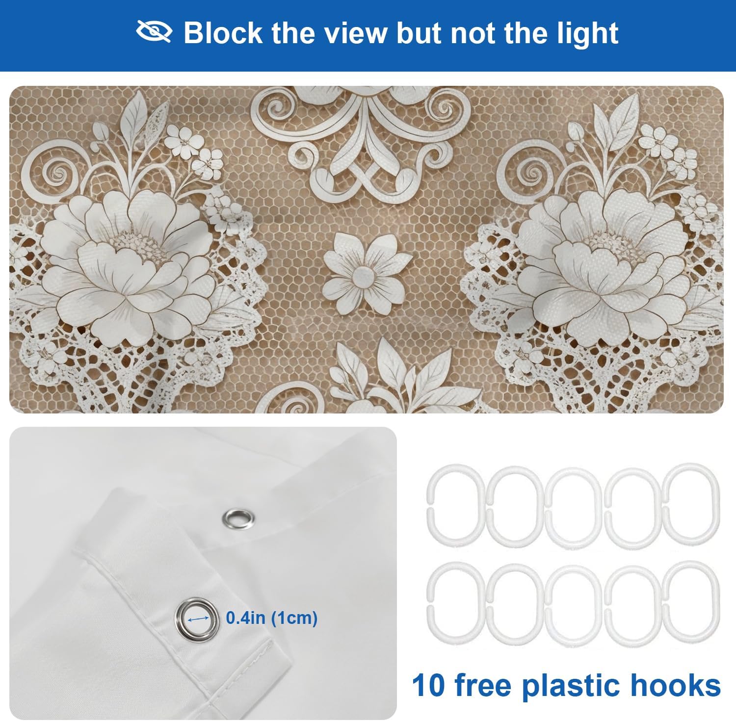 Shrahala Floral Paisley Vintage Decorative Shower Curtain, Template White Lace Background Waterproof with Grommets for Shower Stall Bathtubs Bathroom Decor-60x72 inch