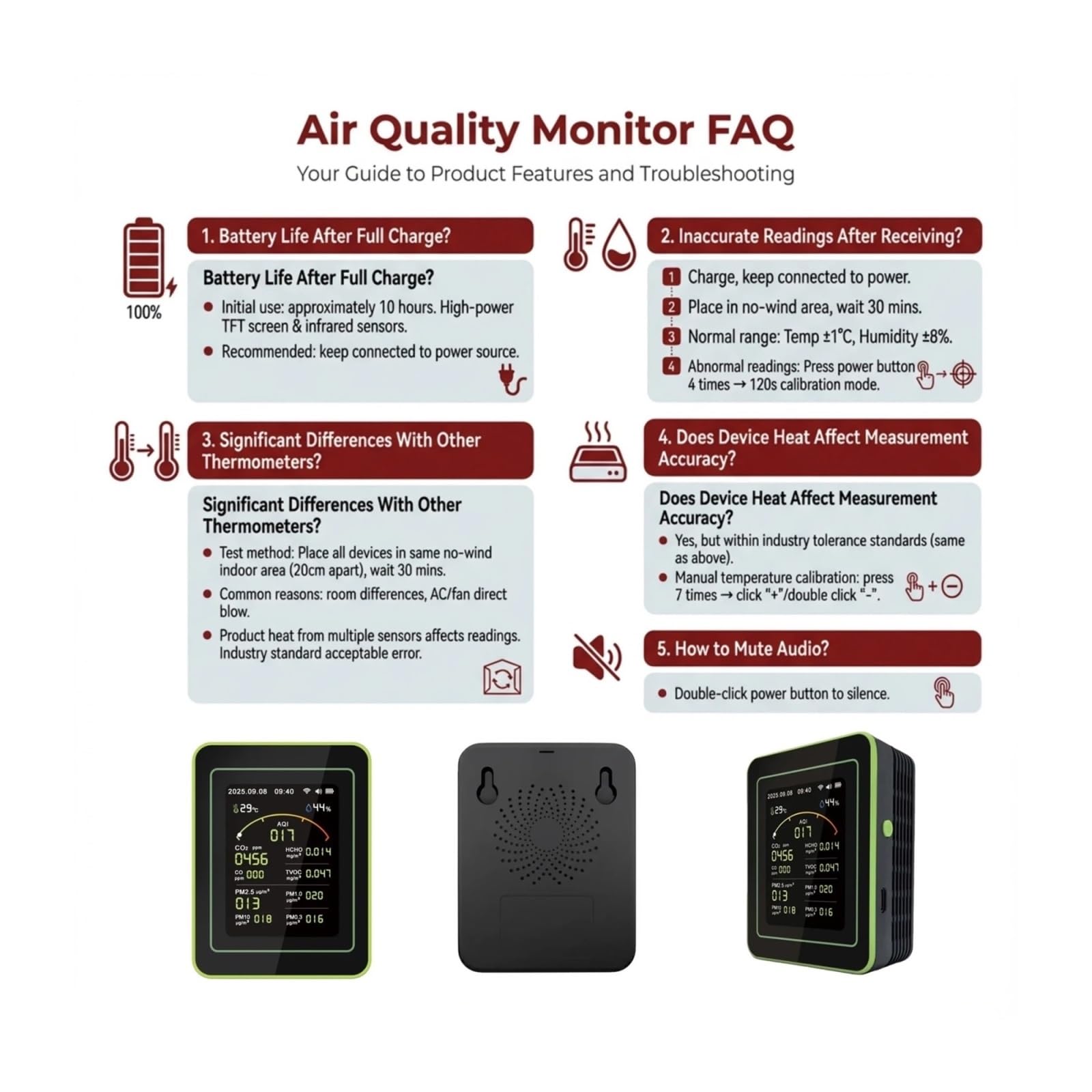 Monitor de calidad del aire, Monitor De Calidad Del Aire 15 En 1 Con Aplicación WiFi, Detector Gas Recargable Por USB, Medidor Sensor PM2.5 PM10 PM0.3 TVOC HCHO CO Co2(MT29 Red Black)