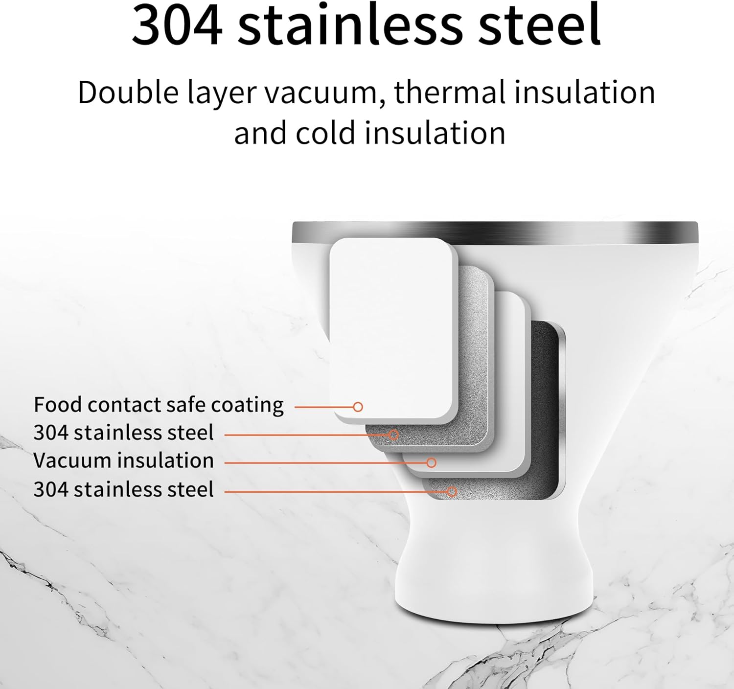 SuperCook Stainless Steel Martini Glass with Lid, Double Wall Vacuum Insulated Stemless Cocktail Glasses Set of 6, Stay Icy Cold Wine Tumbler with Straw, 8 Oz, White - Image 3