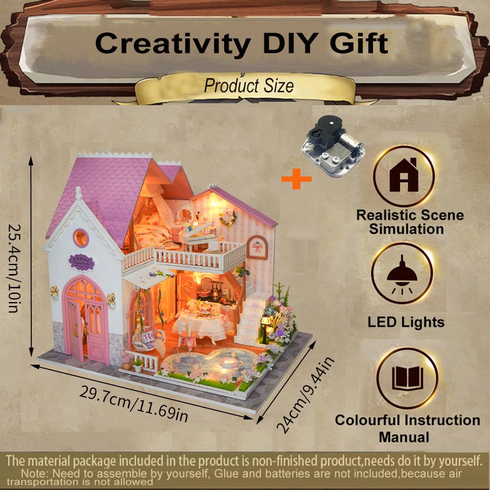 Topbsbfar, kit fai da te per casa delle bambole in miniatura, modello di villa europea con luce a LED, idea regalo per casa artigianale in legno