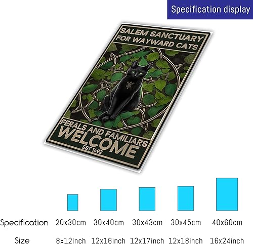 Miniatura 4 de Magic Call - Cartel de metal de gato negro, Santuario de Salem para gatos Waywards, póster retro para decoración del hogar, póster de pintura de 8 x
