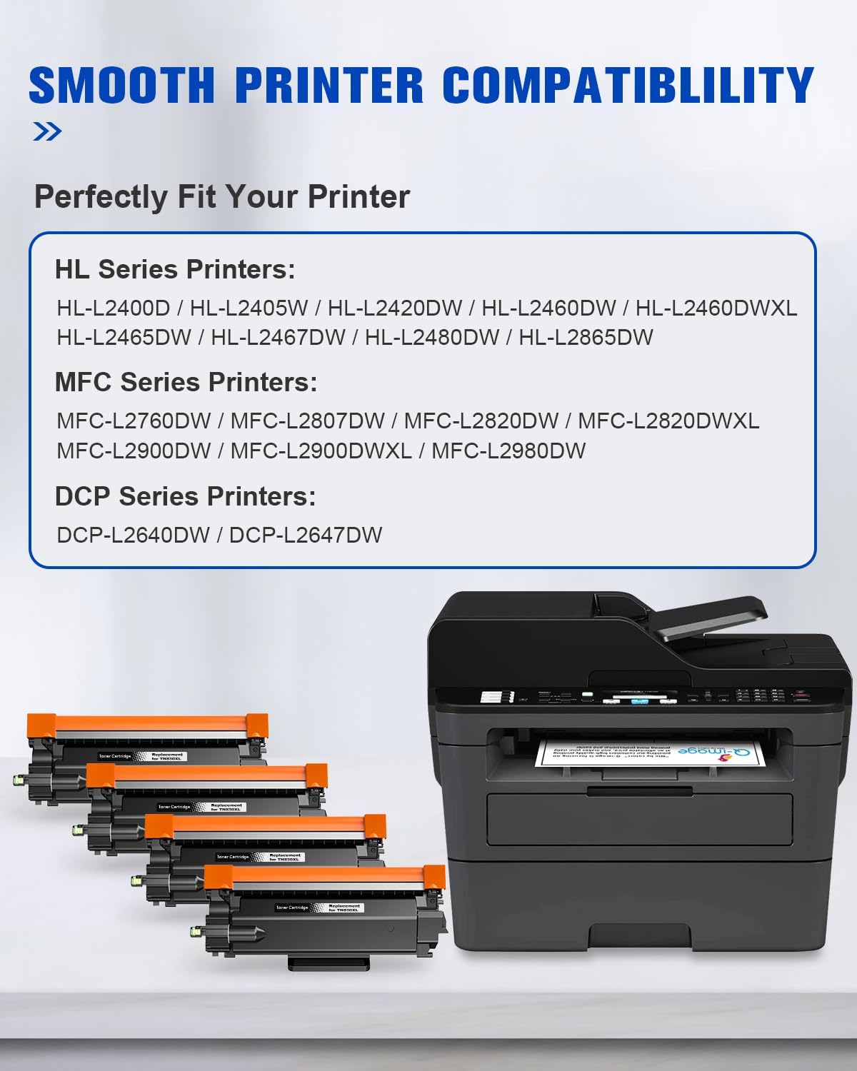tn830xl tn830 tn-830 toner cartridge compatible replacement for brother tn830 xl/v/r tn 830 xl tn-830xl 830 toner use with hl-l2460dw dcp-l2640dw mfc-l2820dw hl-l2405w hl-l2400d printer (4 black)