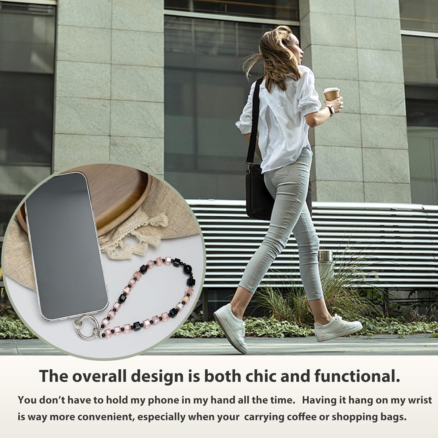 Phone Charm Strap, Sparkling Crystal Beaded Lanyard with Tether Tab &Metal Buckle for Cellphone, Wrist Keychain for Car Keys with D Ring for Women. - Image 7