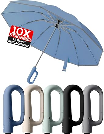 DYALE Travel Compact Inverted Umbrella with Ring Buckle, Portable Large Strong Windproof Reverse Reflective Umbrellas for Rain & Sun