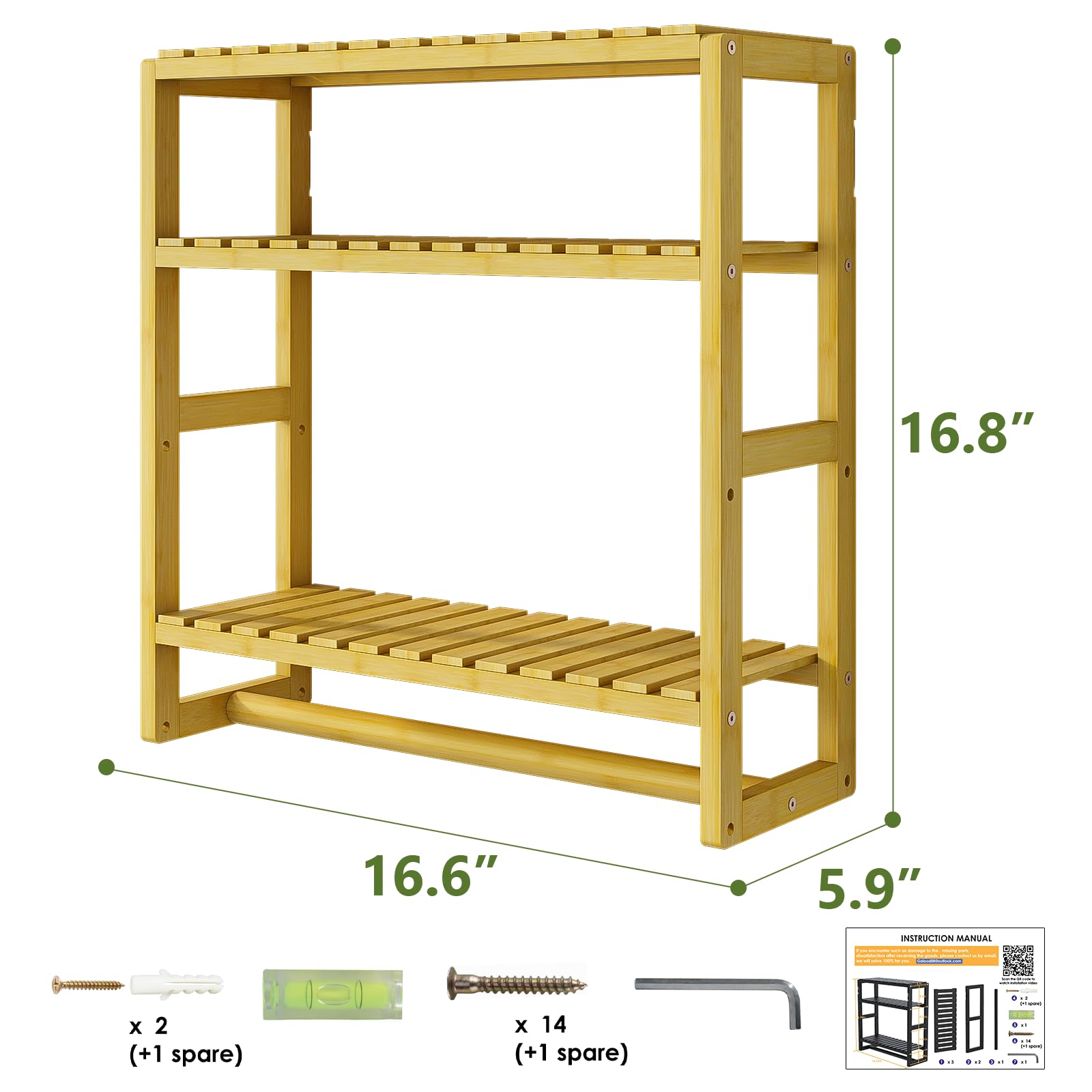 Bamworld Organizer da bagno Mensole Bagno Scaffale bagno Mensola Naturale Bambù Mensole Bagno a Parete Salvaspazio (Marrone Chiaro) (41x15x42cm)