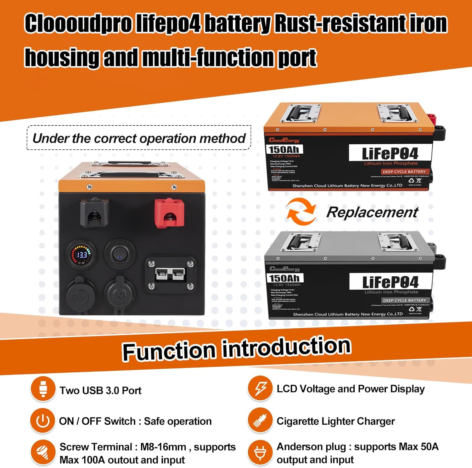 12V 150Ah LiFePO4 Deep Cycle Battery with 100A BMS, Perfect for RV, Solar System, Most of Backup Power