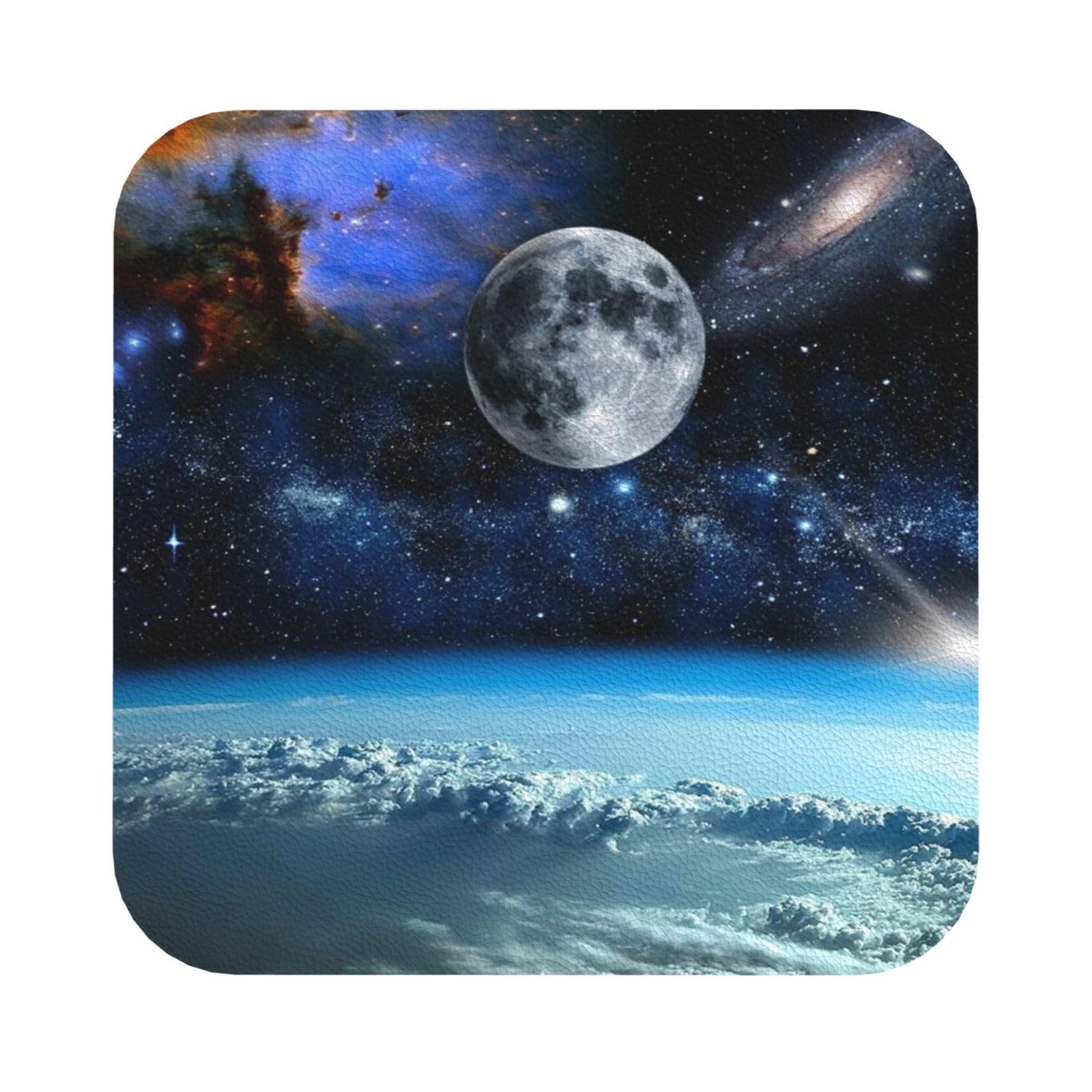 Space Planet PU Leather Coasters Set of 6 Square Drink Coasters