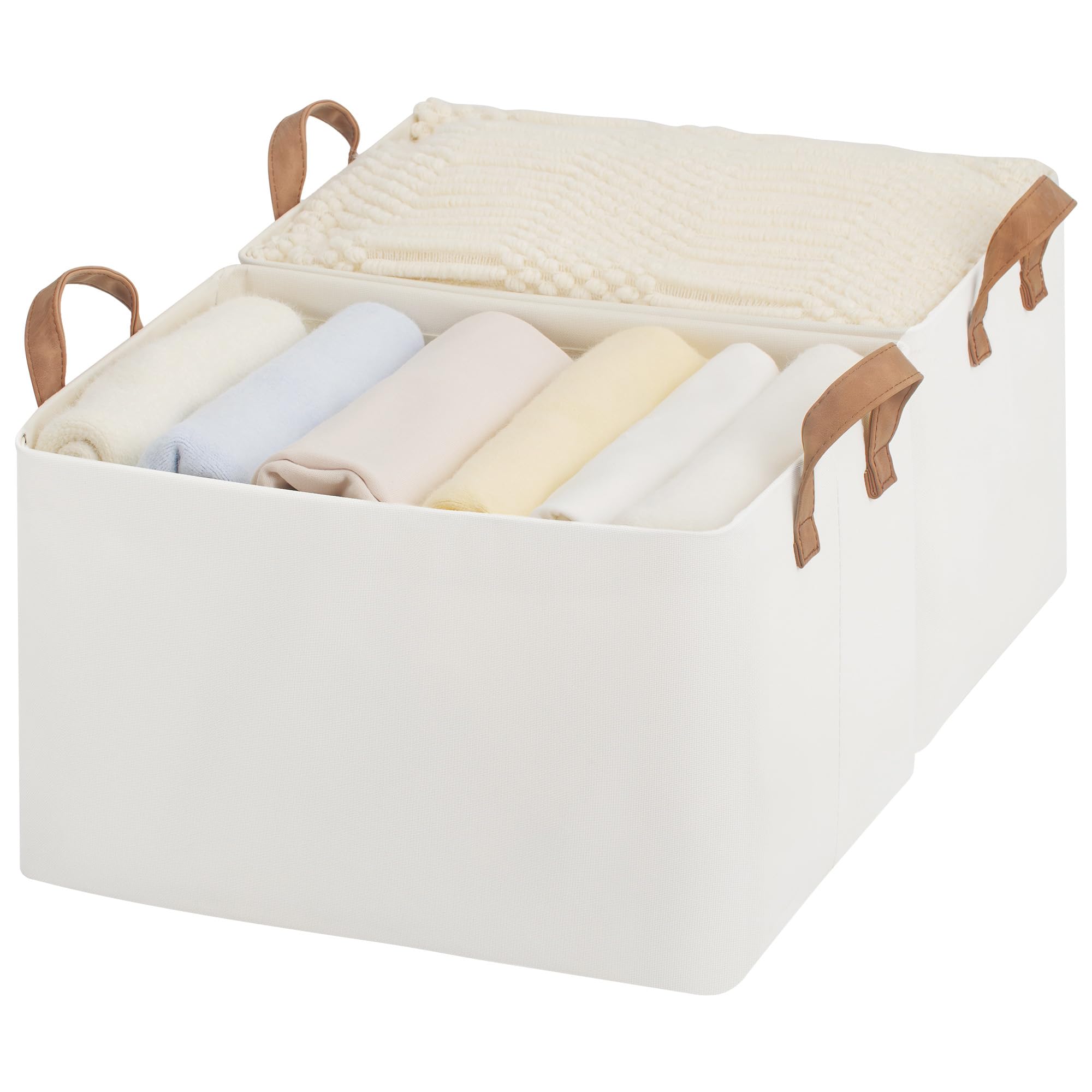 StorageWorks Storage Bins, Fabric Storage Bins for Shelves, Large Storage Baskets with Metal Frame, Closet Baskets and Bins with Handles, Beige, 2-Pack