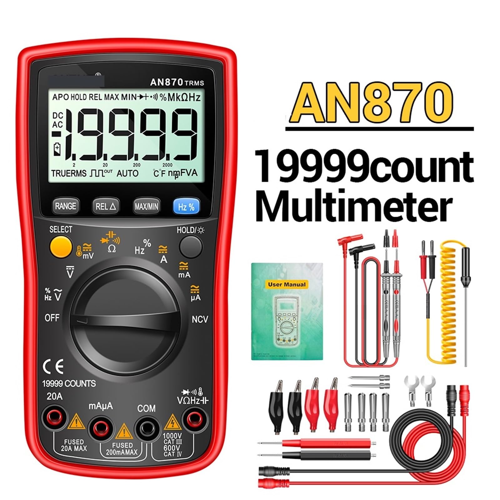 Multimetro, Multimetro Digitale 19999 Conteggi Vero RMS Multimetri Misuratore Di Corrente AC/DC Voltimetro Tester Di Tensione Professionale