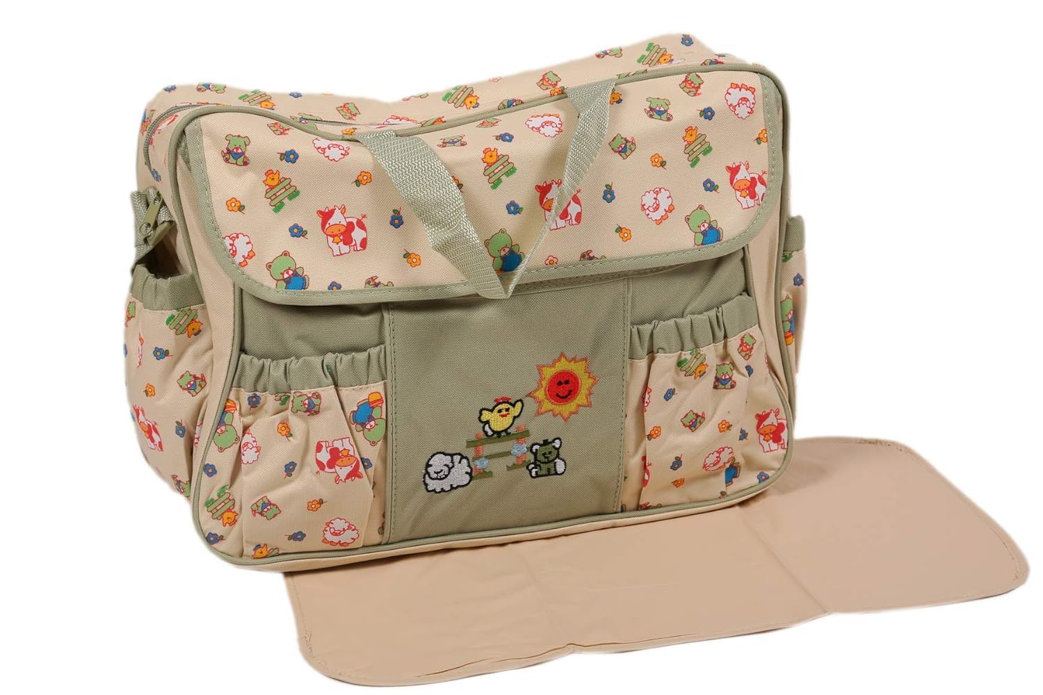 WEOM Polyster Multipurpose Polyester Diaper/Mother Bag With Holder Diaper Changing Multi Compartment For New Born Baby Green-image-8