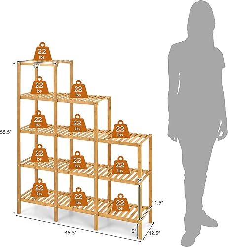 Miniatura 3 de COSTWAY Estante de bambú para baño, soporte multifuncional de bambú de 5 niveles, estante organizador de almacenamiento, soporte de exhibición de