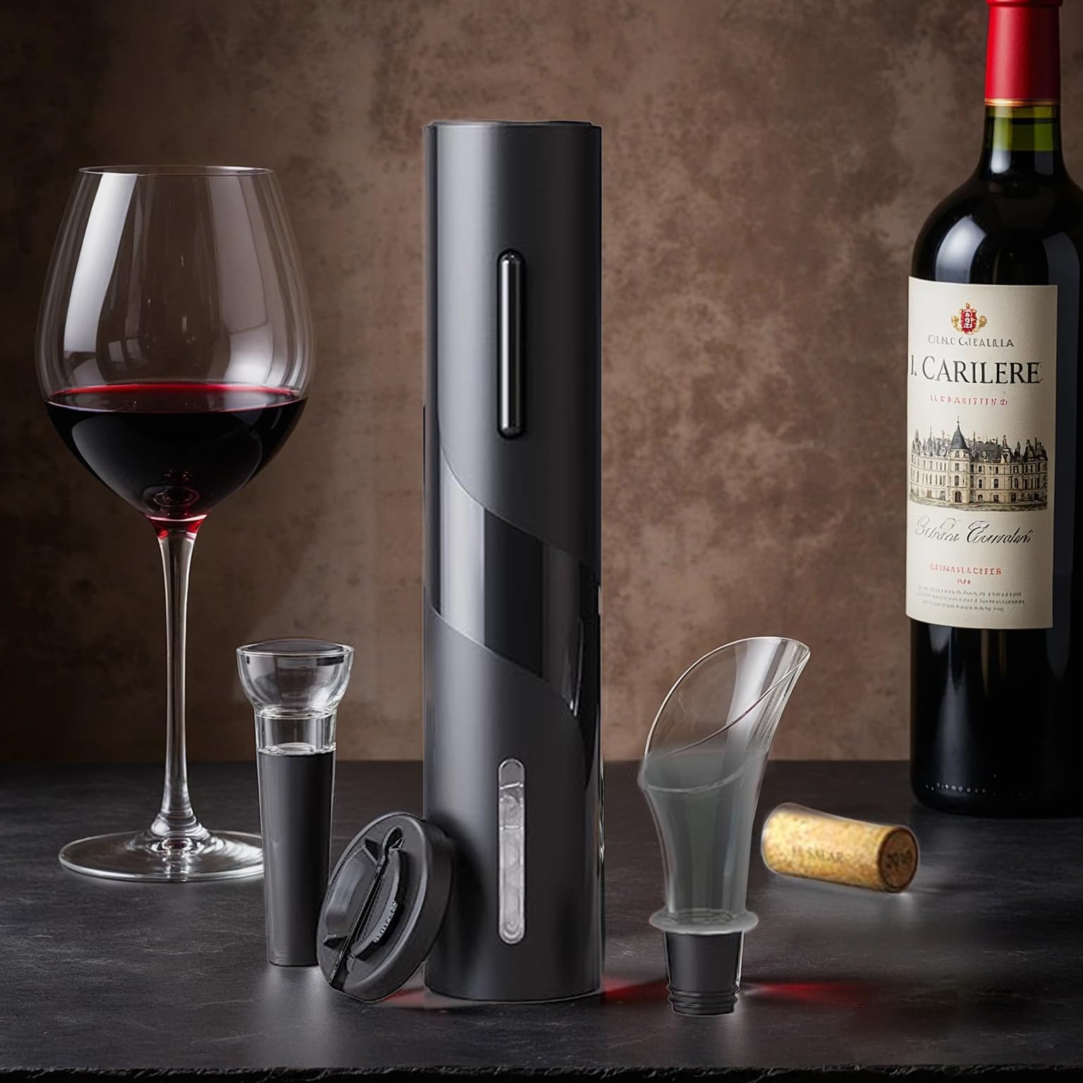 Juego de Sacacorchos eléctrico con corta cápsulas, vertedor y tapón de vino - Regalos originales