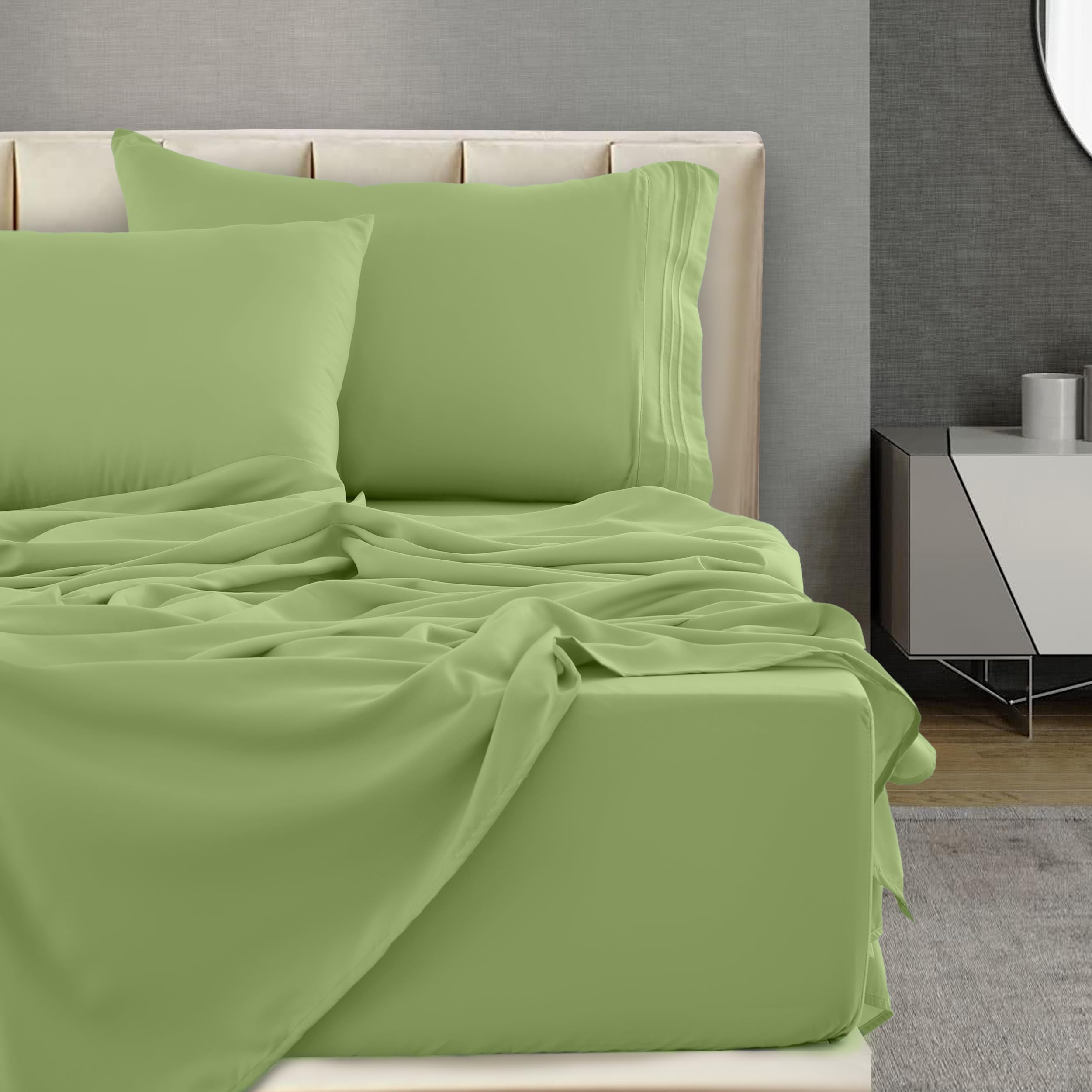 LUX Décor Twin Sheet Set – 4 Piece Ultra-Soft Microfiber Bed Sheets with Flat Sheet, 16 Inches Deep Pocket Fitted Sheet & Pillowcases, Cooling &