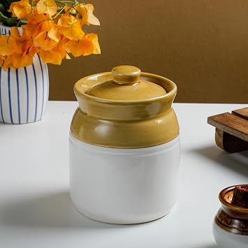 Desi Favors 5" Traditional Barni Jar | Ceramic Traditional Indian Pickle Jar, Handmade Achaar Barni, Kitchen Storage Containers, Ceramic Vase, Indian Achaar Jaadi, Pickling Jar
