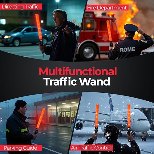 Miniatura 7 de Varita de tráfico de 21 pulgadas, paquete de 4 luces de control de tráfico aéreo con 2 modos intermitentes, varitas de señal de seguridad rojas para