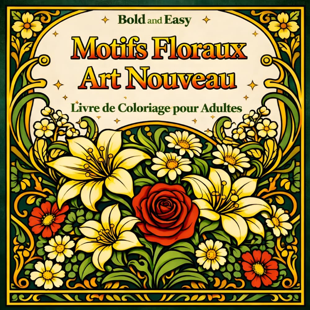 Bold and Easy Motifs Floraux Art Nouveau: Livre de Coloriage pour Adultes avec Fleurs, Motifs Botaniques et Art Décoratif