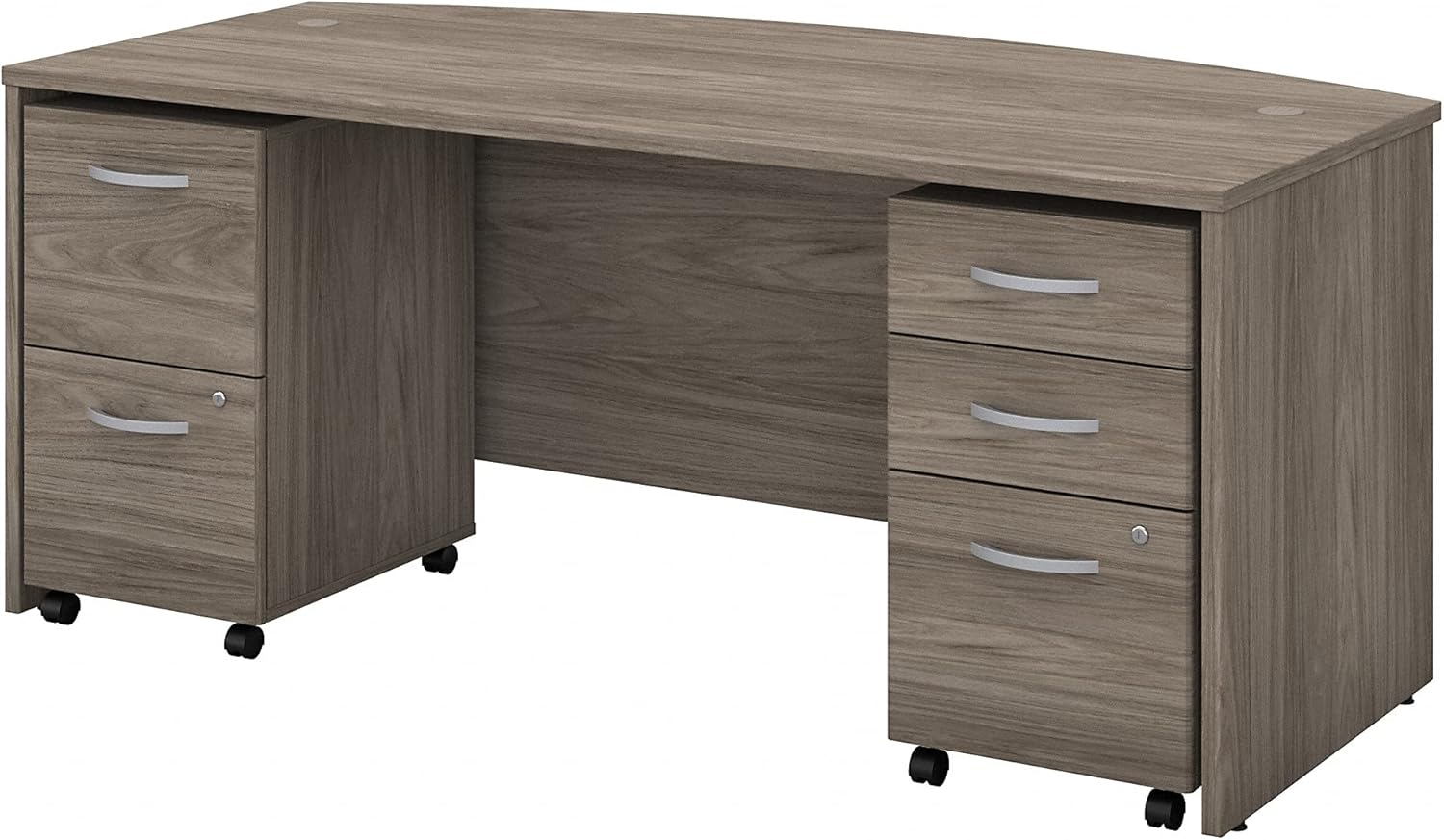 Bush Business Furniture Studio C 72W x 36D Bow Front Desk with Mobile File Cabinets in Black Walnut