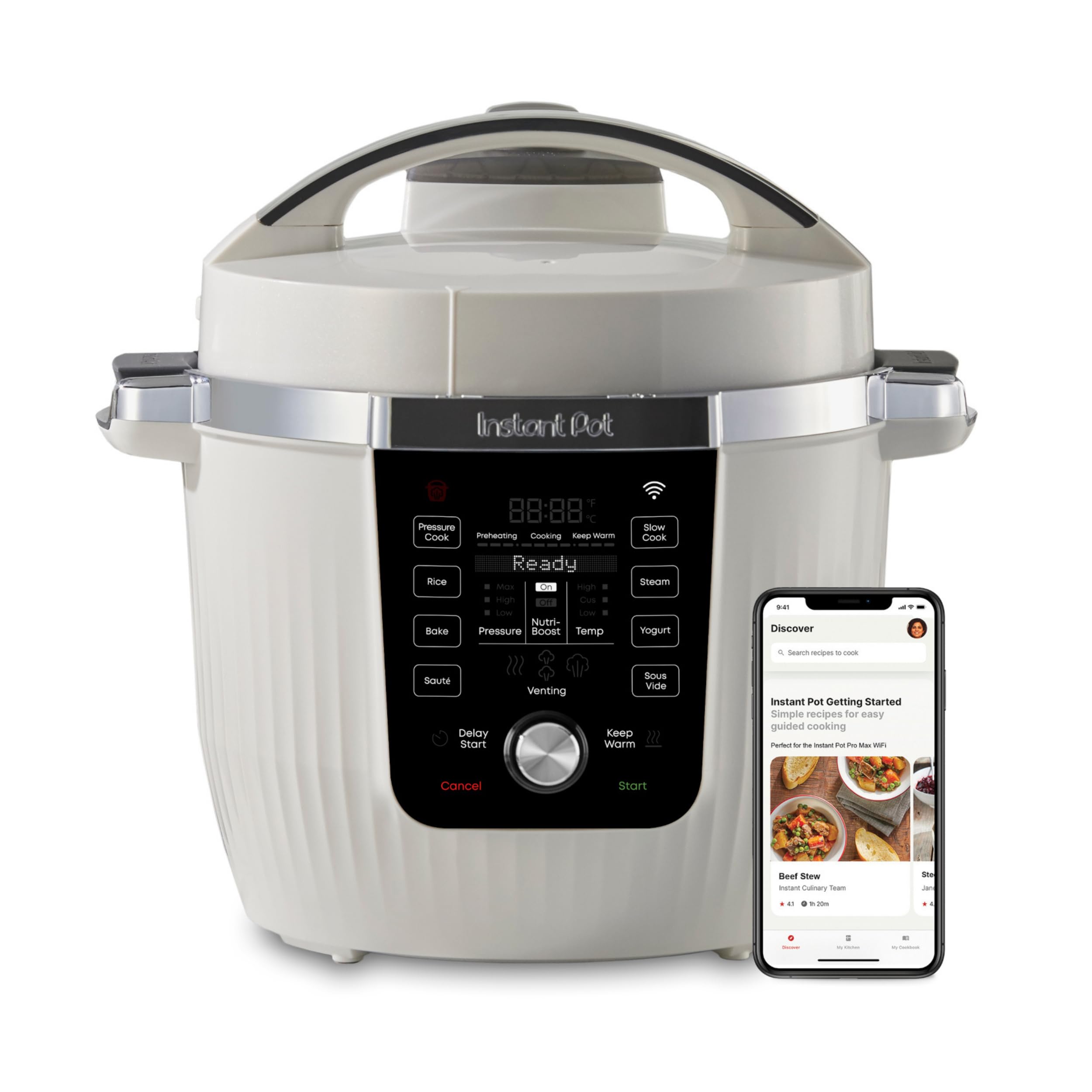 PRO Max Wi-Fi Smart 10-in-1 Pressure Cooker, Slow Cooker, Saute, Steamer, Warmer, Rice Cooker, Yogurt Maker, Sous Vide, Baker, NutriBoost, Includes App with 2000+ Recipes, 6 Quart