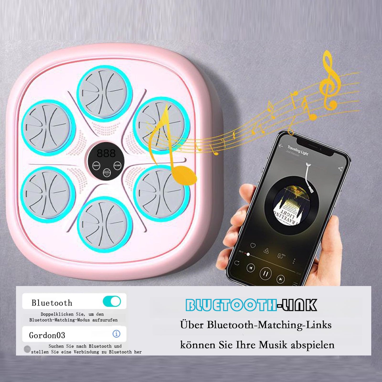Musik Boxmaschine Elektronische Boxen LED Wand Boxing Target Smart Boxtrainingsgeräte für Erwachsene und Kinder 4 Geschwindigkeitsmodi Einstellbare Einbauhöhe