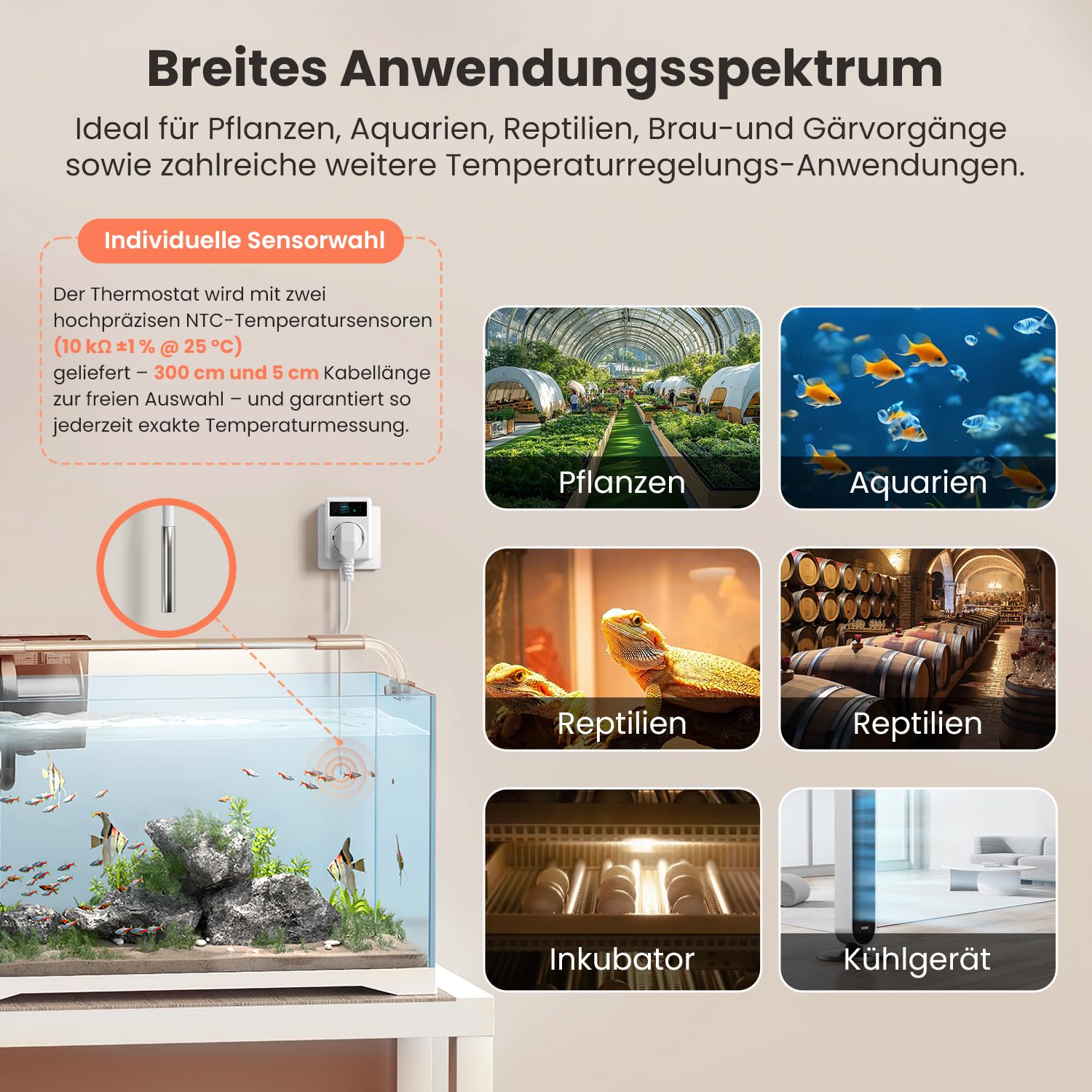 MIUCDA Smart Steckdosen-Thermostat WLAN für Heizung/Kühlung und Zeitschaltuhr mit 3m und 5cm Fühler, Digitaler Temperaturregler Kompatibel mit Alexa und Google für Gewächshäuser, Aquarien