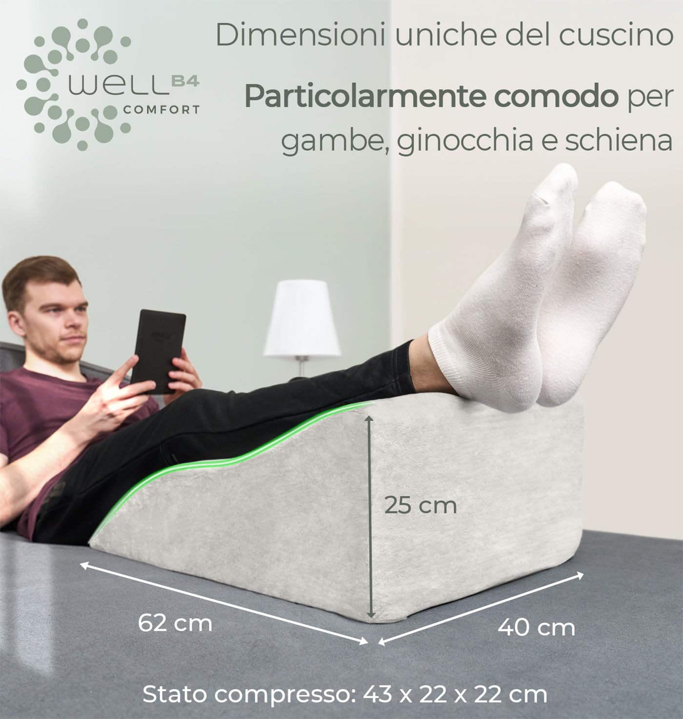 Cuscino per gambe - alzagambe per vene varicose, poggiagambe lavabile e traspirante, ergonomico per schiena e ginocchia, riattiva la circolazione, sollievo per gambe pesanti, cuscino flebologico letto