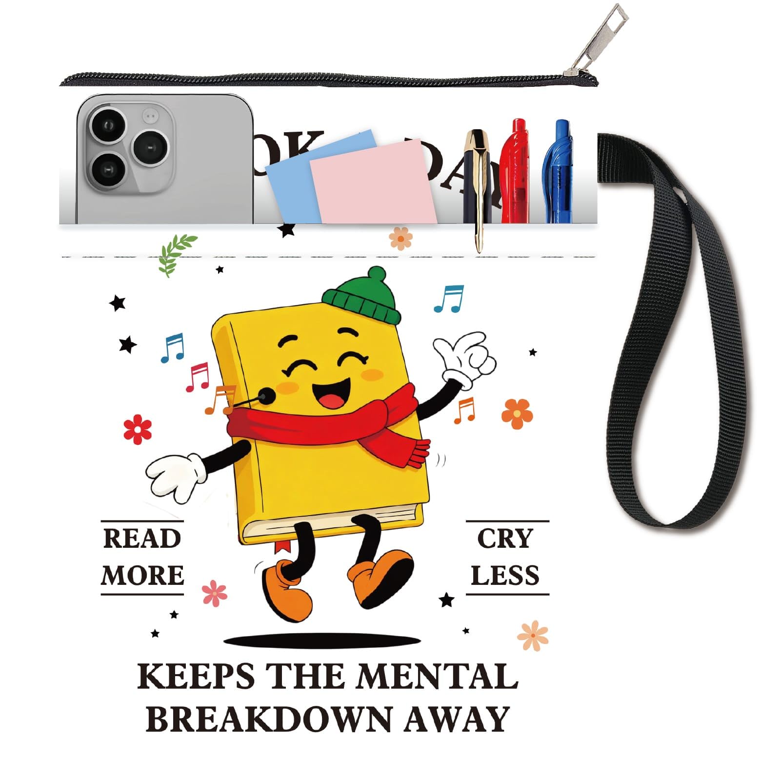 CRASPIRE Book Sleeve Cartoon Waterproof Books Cover Pouch Inspirational Washable Zipper Cloth Paperbacks Protector Case Hardcover 11 x 8.6 Retro with Handle Extra Pocket for Textbook Lovers Gifts