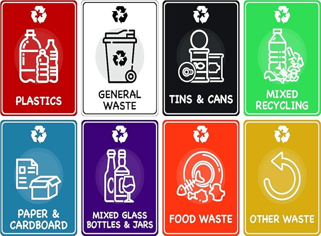 K Smart Sign | 100mm x 150mm | A6 | Mixed Set of Recycling Bin Signs/Stickers Pack - Self Adhesive Vinyl - Pack