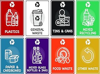 K Smart Sign | 100mm x 150mm | A6 | Mixed Set of Recycling Bin Signs/Stickers Pack - Self Adhesive Vinyl - Pack