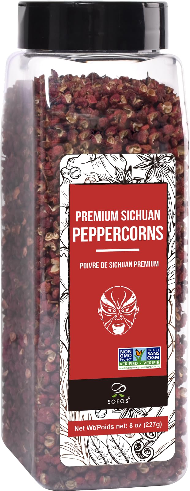 Soeos Szechuan Peppercorns, 8oz (227g), Authentic Sichuan Peppercorn, Grade A&Non-GMO, Tingle & Numbing Effect, Red Sichuan Peppercorns, Szechuan Peppercorns Essential for Kung Pao Chicken & Mapo Tofu